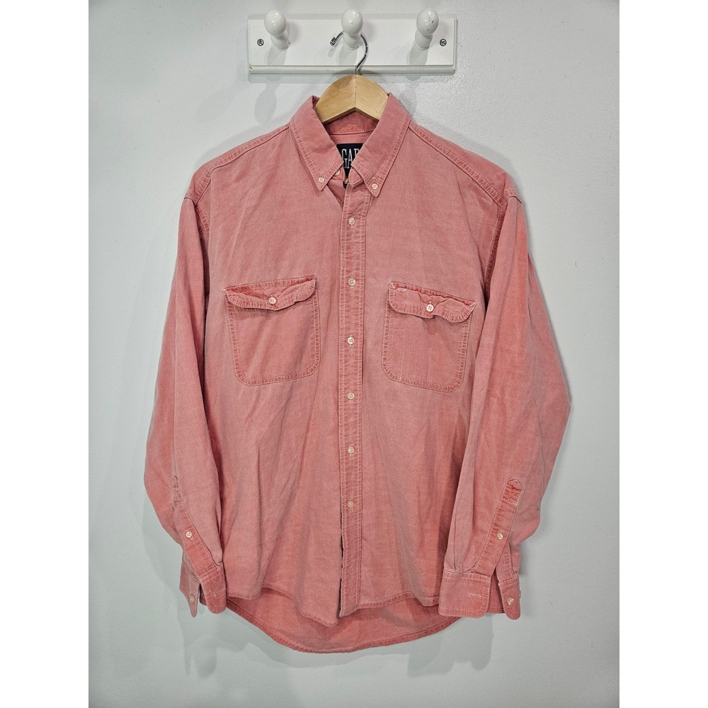 Gap 90s Mens Vintage Coral Red Cotton Button Down Shirt Long Sleeve M